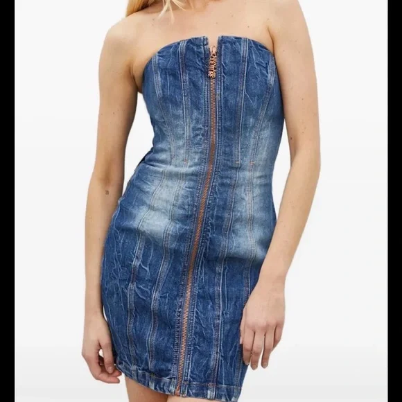 Versace Indigo Jeans Couture strapless mini dress-Authentic